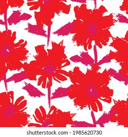 Red Floral brush strokes seamless pattern background for fashion prints, graphics, backgrounds and crafts