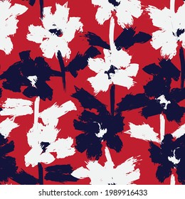 Red Floral brush strokes seamless pattern background for fashion prints, graphics, backgrounds and crafts