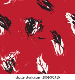 Red Floral brush strokes seamless pattern background for fashion prints, graphics, backgrounds and crafts