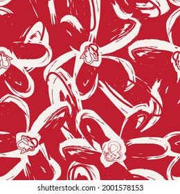 Red Floral brush strokes seamless pattern background for fashion prints, graphics, backgrounds and crafts