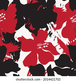 Red Floral brush strokes seamless pattern background for fashion prints, graphics, backgrounds and crafts