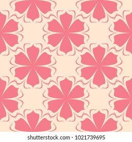 Red floral design on beige background. Seamless pattern for textile and wallpapers