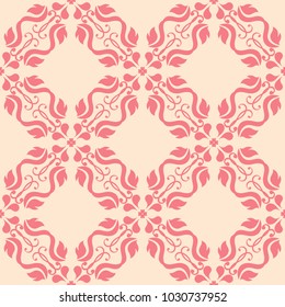 Red floral design on beige background. Seamless pattern for textile and wallpapers