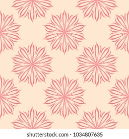 Red floral design on beige background. Seamless pattern for textile and wallpapers