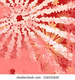 Red floral distressed background. EPS10 vector illustration. Grunge effect can be cleaned easily.