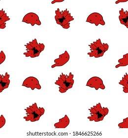 Red floral and dots seamless vector pattern with flowers. Beautiful art continuous illustration.