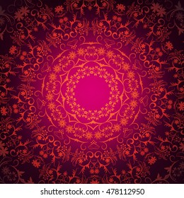 Red Floral Elements. Decorative Floral Vintage Backdrop. For Invitation, Wedding Card, Scrapbooking. Christmas Card Design. Red Over Black. Vector Illustration.