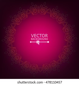 Red Floral Elements With Place For Text. Decorative Round Floral Vintage Backdrop. For Invitation, Wedding Card, Scrapbooking. Christmas Card Design. Red Over Black. Vector Illustration.
