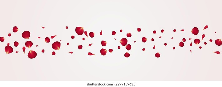 Red Floral Flying Vector Panoramic White Background. Beauty Rose Pattern. Delicate Sakura Tender Cover. Beautiful Blossom Fall Design.