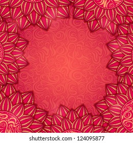 Red Floral Frame. Greeting Card with Flower Decoration.