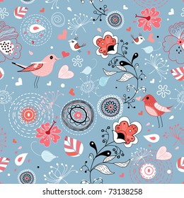 red floral graphic design with birds