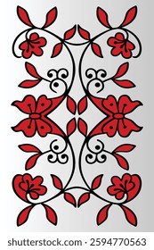 Red floral heart pattern with roses and leaves, seamless design for Valentine's Day, wedding cards.
