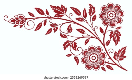 Red floral ornament, frame ornament line art for wedding invitation or greeting card 