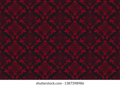 Red floral ornament on background. Trendy wallpaper, great design for any purposes. Seamless wallpaper pattern. Cute vector illustration