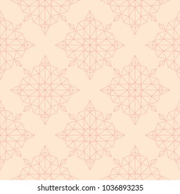 Red floral ornament on beige background. Seamless pattern for textile and wallpapers