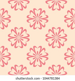 Red floral ornament on beige background. Seamless pattern for textile and wallpapers