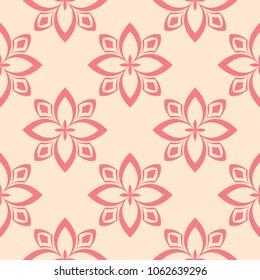 Red floral ornament on beige background. Seamless pattern for textile and wallpapers