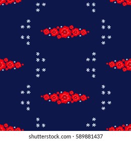 red floral pattern on a blue background
