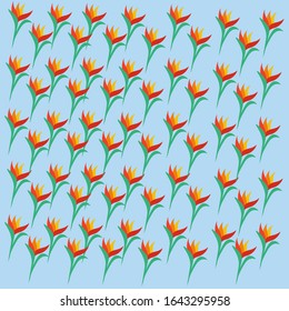 red floral pattern wallpaper with stylized | book covers, pamphlets, banners