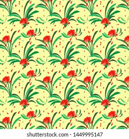 red floral pattern, yellow background