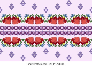 Rote Blumen mit lila Farbe digitale Kat-Muster für die Schaffung schöner Stoffdesigns und andere Elemente der Modebranche und Inneneinrichtung (Kleidung, Schal, Hintergrund, Teppiche, Vorhänge) 