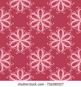 Red floral seamless background. Ornamental pattern