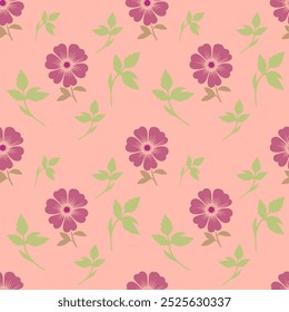 Red floral seamless background pattern on pink background.Vector illustration.