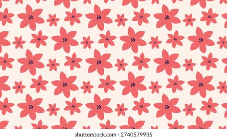 Red Floral Seamless Pattern for Modern Textile Design,Minimal Red Floral Pattern for Stationery and Decor.