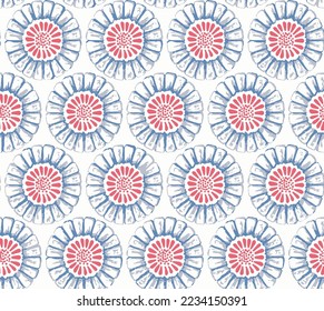 red floral seamless pattern. Mosaic of ethnic figures. Patterned texture. Geometric background. Can be used for wallpaper, textile, invitation card, wrapping, web page background.