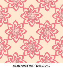 Red floral seamless pattern on beige background