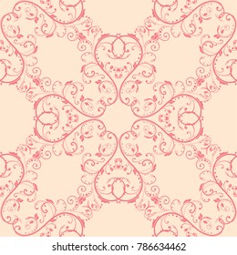 Red floral seamless pattern on beige background