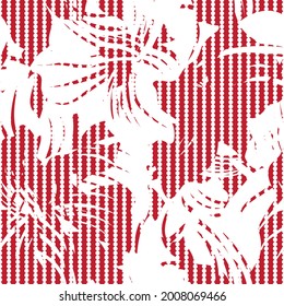 Red Floral seamless pattern with striped background for fashion textiles and graphics