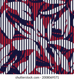 Red Floral seamless pattern with striped background for fashion textiles and graphics