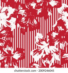 Red Floral seamless pattern with striped background for fashion textiles and graphics