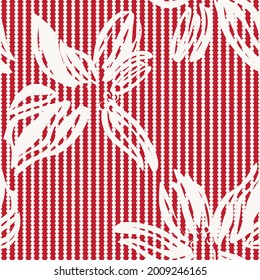 Red Floral seamless pattern with striped background for fashion textiles and graphics