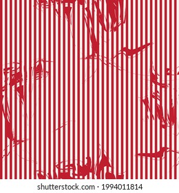 Red Floral tropical botanical seamless pattern with striped background for fashion textiles and graphics
