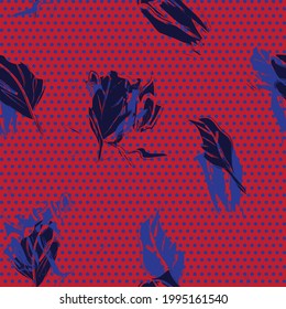 Red Floral tropical botanical seamless pattern dotted background for fashion textiles and graphics