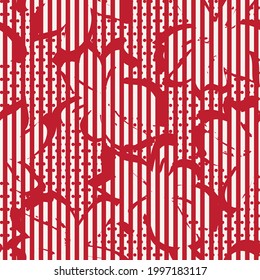 Red Floral tropical botanical seamless pattern with striped background for fashion textiles and graphics