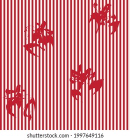Red Floral tropical botanical seamless pattern with striped background for fashion textiles and graphics