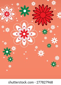 Red Floral Vector Background. Abstract Flowers.