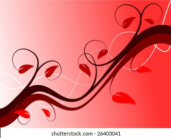A red floral vector background with dark crimson leaves on a pink graduated background