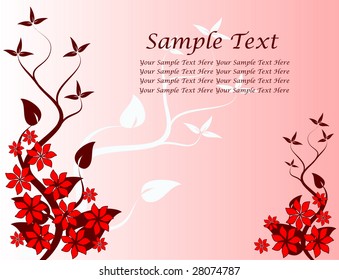 A red floral vector background with dark crimson leaves on a pink graduated background