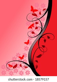 Ilustración de vector floral roja en orientación vertical con espacio para texto