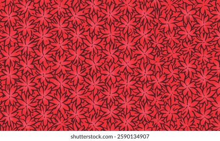 Red floral vector pattern. Colored flowers background. Doodle floral pattern with red flowers. Red, black color fancy floral pattern. For invitation, bridal, wedding, wallpaper.