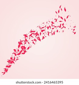 Red Floral Vector Pink Background. Japanese Flower Wallpaper. Ruby Lotus Beauty Texture. Scarlet Blur Rose Poster.