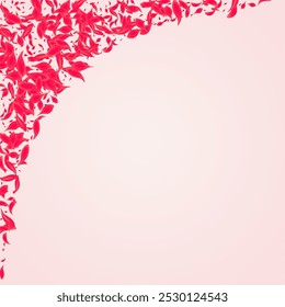 Red Floral Vector Pink Background. Japanese Petal Frame. Scarlet Flower Fall Poster. Carmine Flying Rose Pattern.