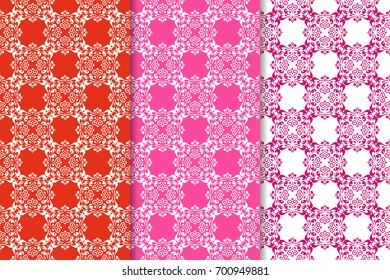 Red floral vintage ornaments. Seamless patterns. Vector illustration