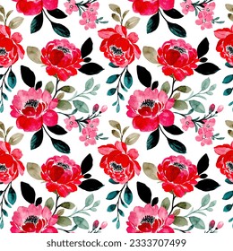 Red floral watercolor seamless pattern for background, fabric, textile, fashion, wallpaper, wedding, banner, sticker, decoration etc.