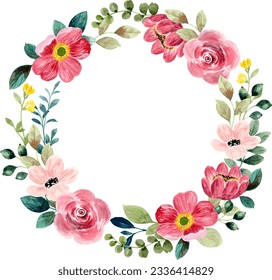 Red floral watercolor wreath for wedding, birthday, card, background, invitation, wallpaper, sticker, decoration etc.