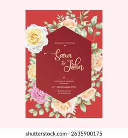 Red Floral Wedding Invitation Card Vector Art, Icons, and Graphics